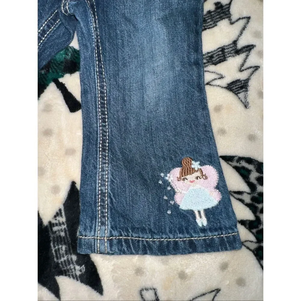 Vintage Gymboree Girls 12-18 Months Embroidered Blue Jeans Flare Princess Fairy
